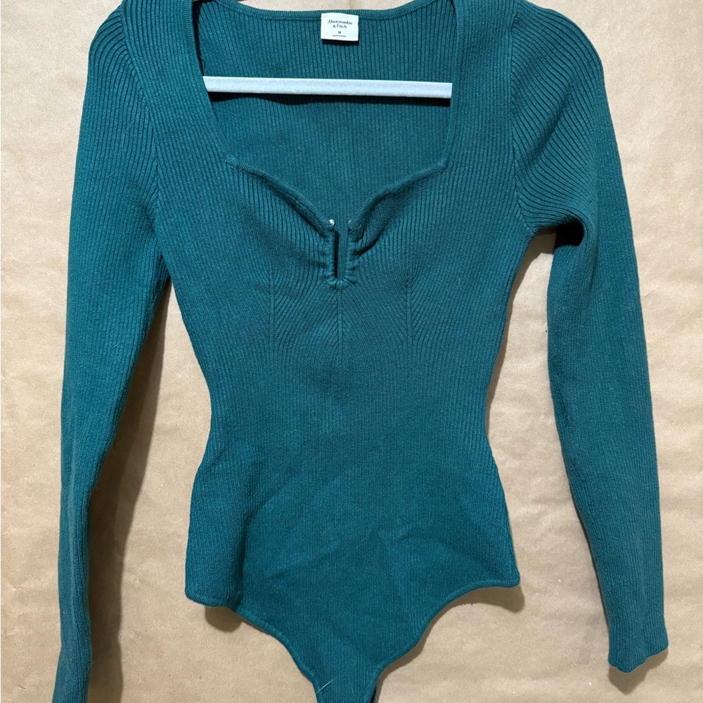 Abercrombie & Fitch Green Ribbed Long Sleeve Bodysuit